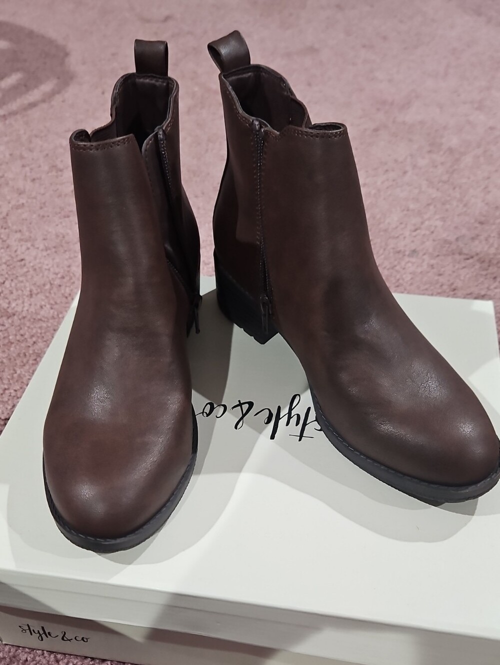 Women's Dark Brown Leather Ankle Booties with Side Zip